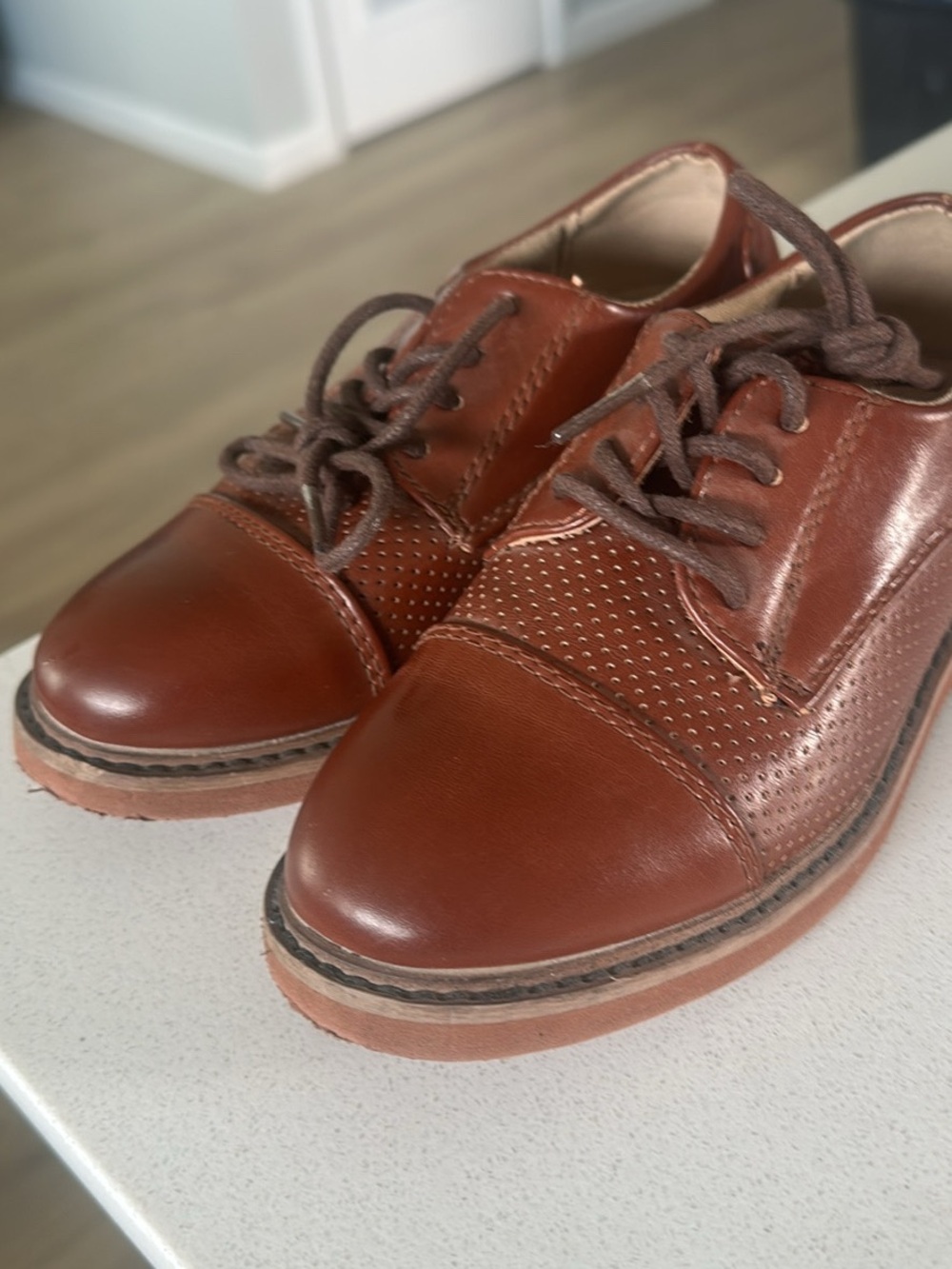 Deer Stags kids Brown Perforated Cap-Toe Oxfords